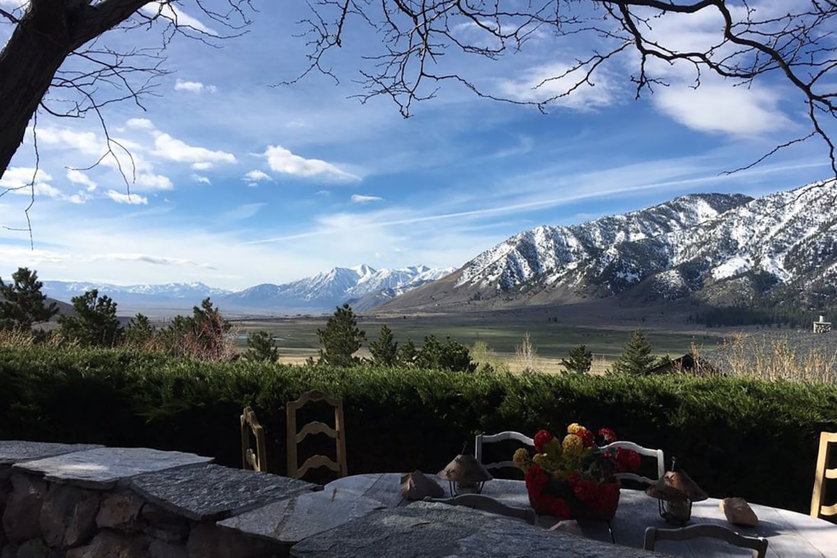Tables overlooking mountain range